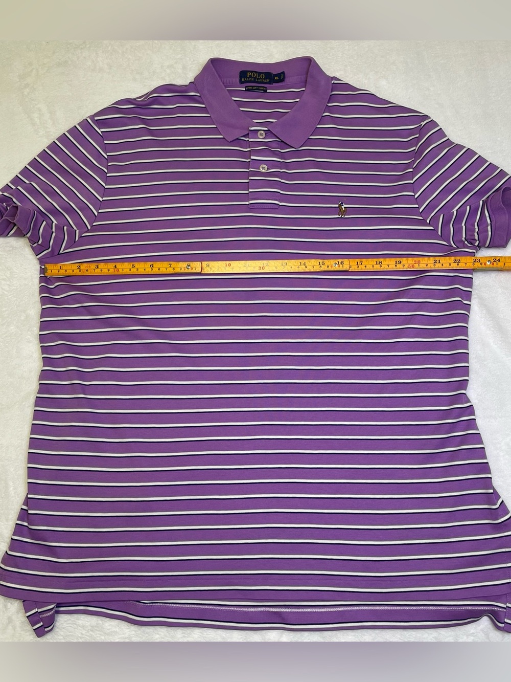 Polo Ralph Lauren Men XL Purple White Striped Pima Soft Touch Short Sleeve Shirt - Picture 8 of 9